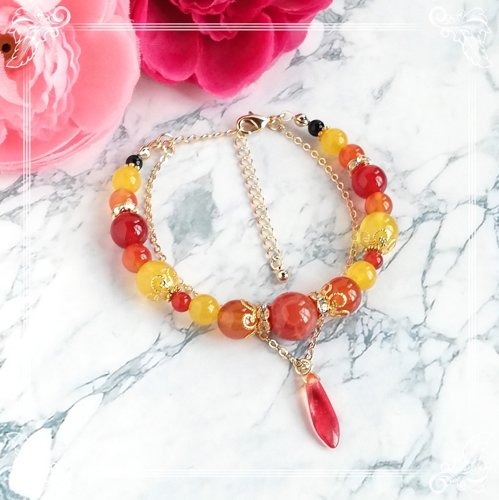 鬼滅の刃　煉獄杏寿郎イメージ天然石2連ブレスレット