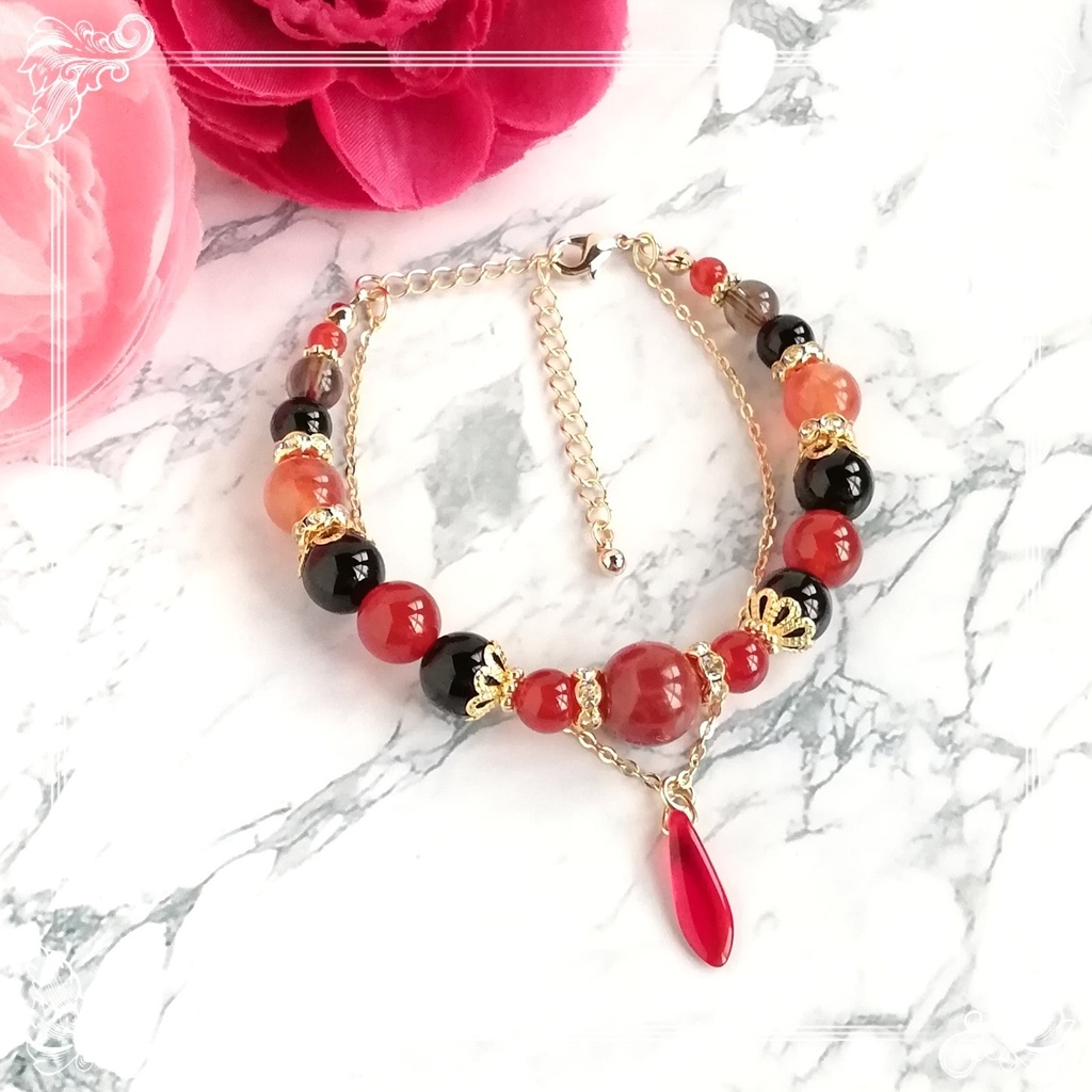 ハンドメイド　原神・ディルックイメージ天然石2連ブレスレット