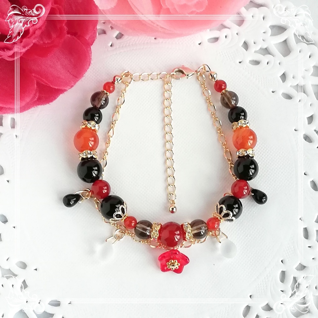 ハンドメイド 原神・胡桃イメージ天然石2連ブレスレット