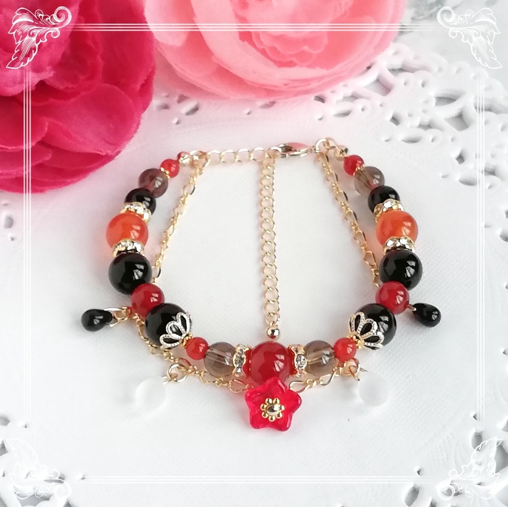 ハンドメイド 原神・胡桃イメージ天然石2連ブレスレット