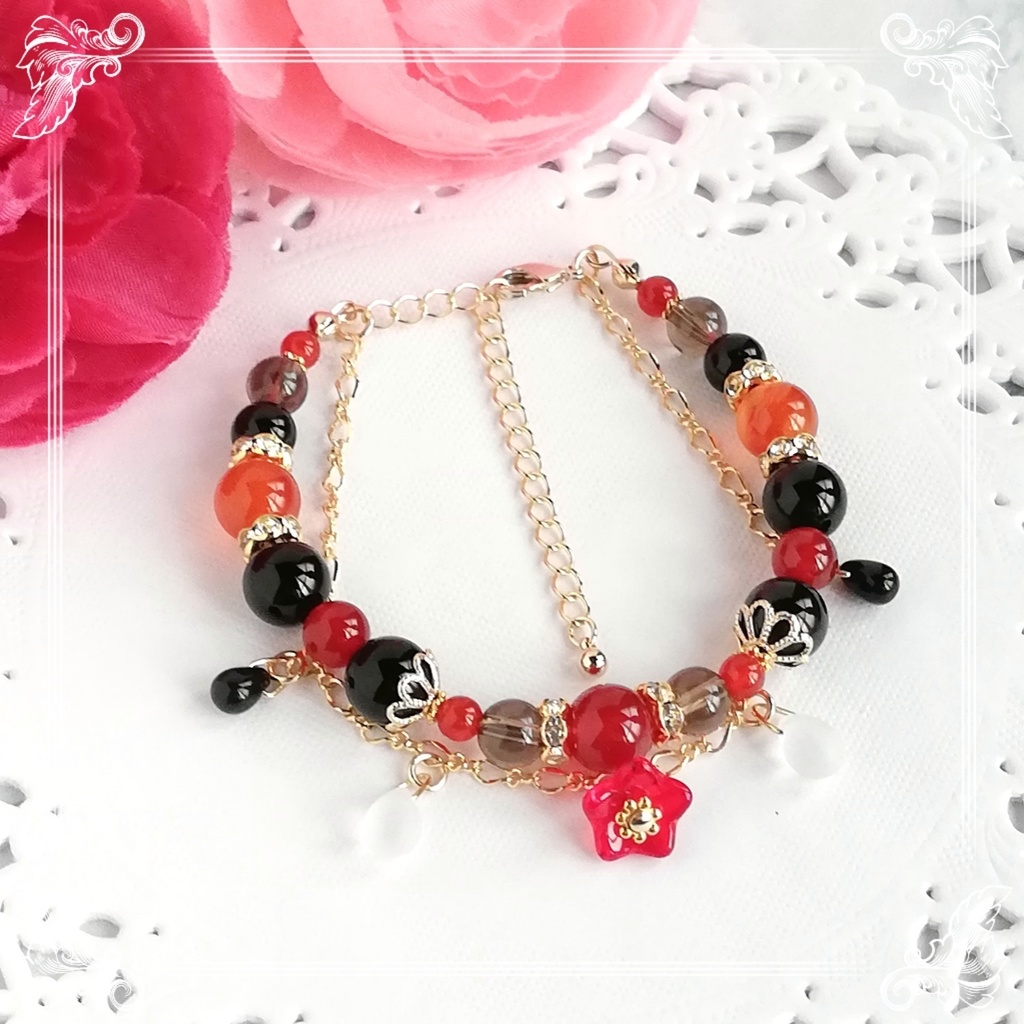 ハンドメイド　原神・胡桃イメージ天然石2連ブレスレット