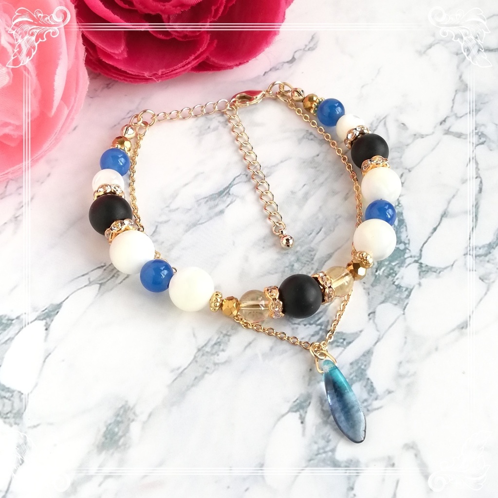 吸死・半田桃イメージ天然石2連ブレスレット　ハンドメイド