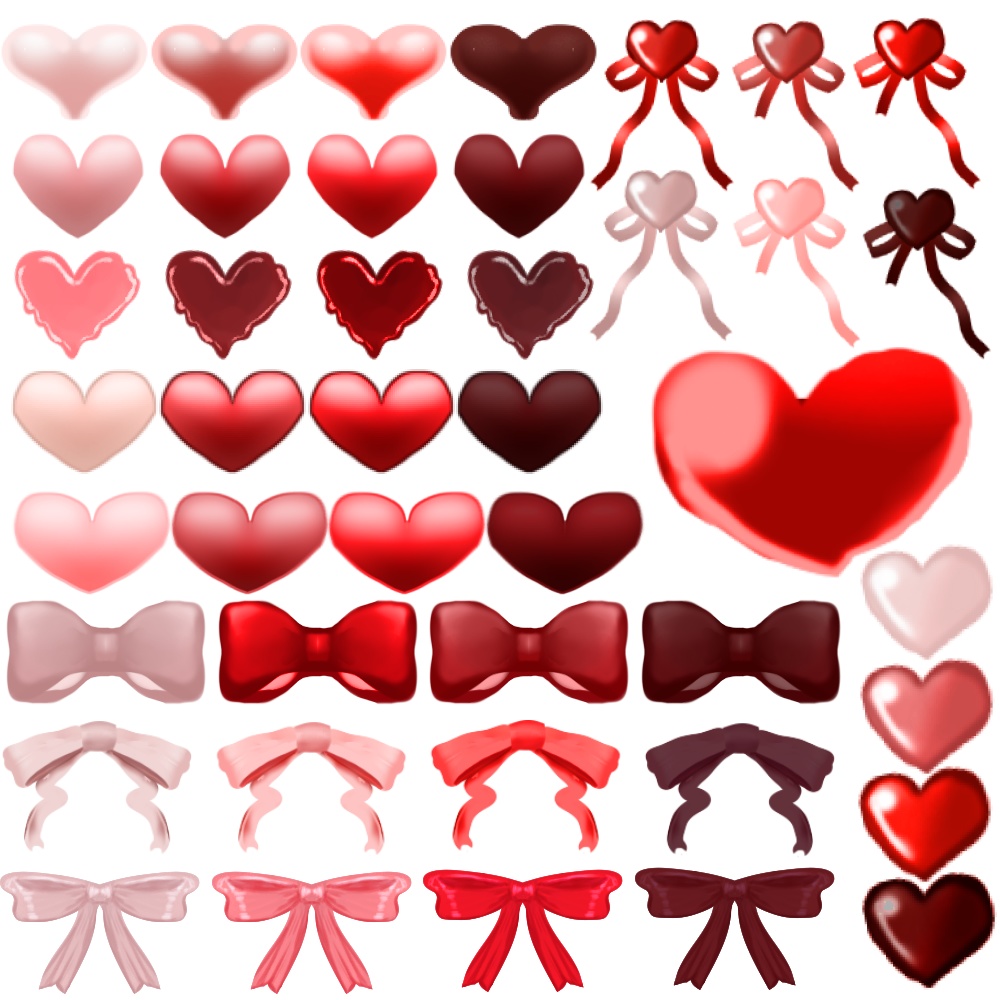 ハート＆リボン【手描きイラスト素材】