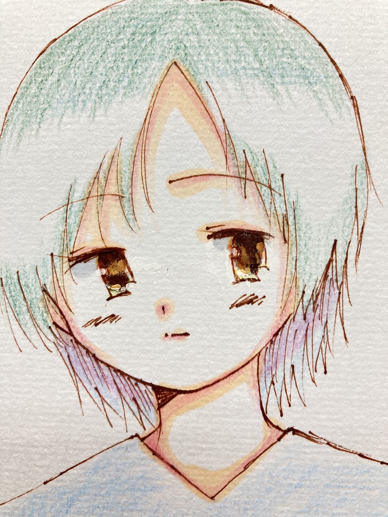 手描きイラスト　オリジナル　原画　色紙　女の子