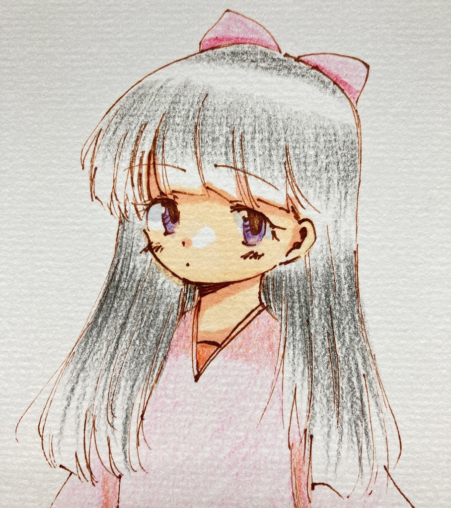 手描きイラスト　オリジナル　原画　桜小路りむ　かわいい　女の子　色紙
