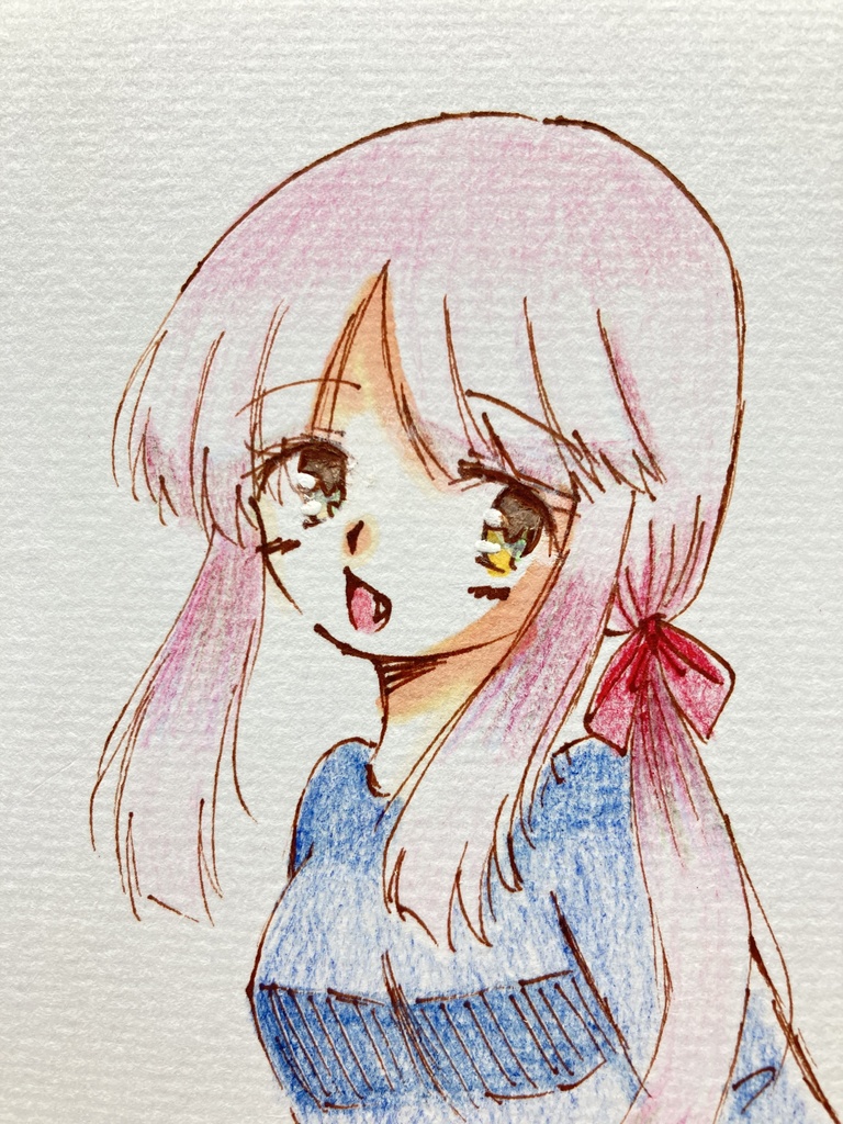 手描きイラスト　オリジナル　原画　女の子　かわいい　色紙