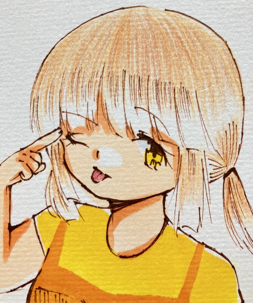 手描きイラスト　オリジナル　原画　女の子　かわいい　色紙