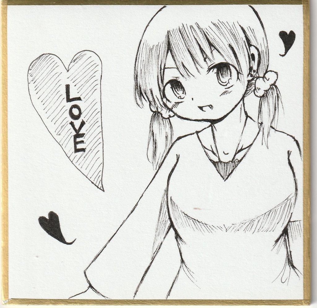 オリジナル一発描き豆色紙+ボールペン画おまけ付き