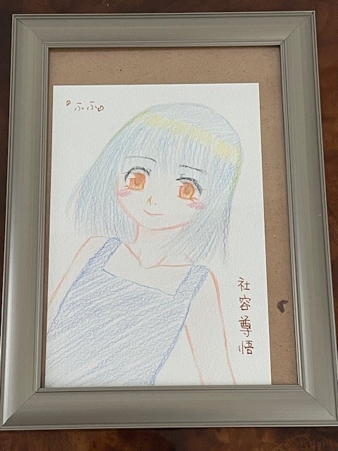 かわいい手描きイラスト 大色紙とはがきサイズ 額付き
