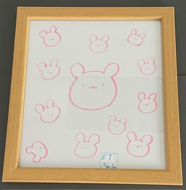 かわいい手描きイラスト 大色紙とはがきサイズ 額付き