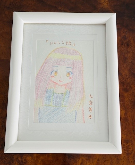 かわいい手描きイラスト 大色紙とはがきサイズ 額付き