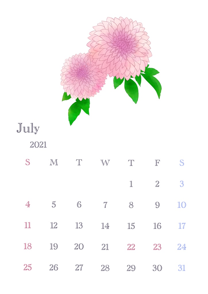 7月 21年カレンダー無料 813 Hachimitsu Booth