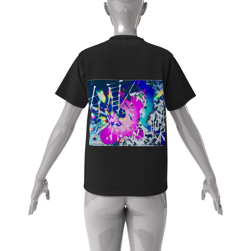 プリントTシャツ 黒【右肩の蝶】