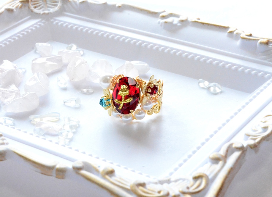 リドルとフロイドイメージのスワロと薔薇、パールのリング