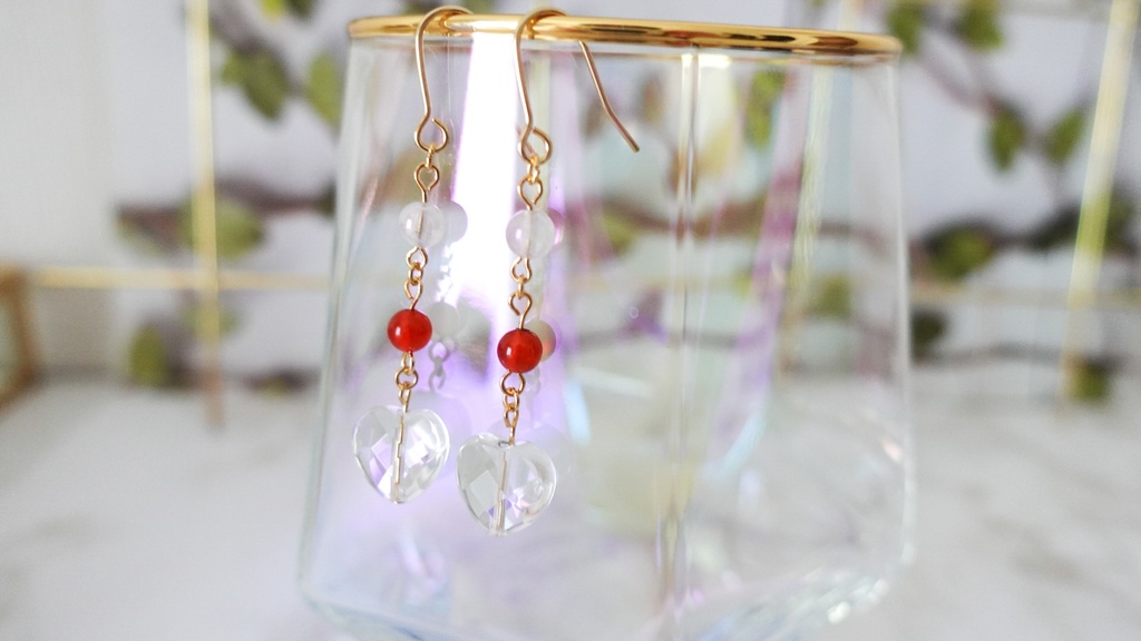 カーネリアン×ピンクオーラ 天然石ピアス・イヤリング