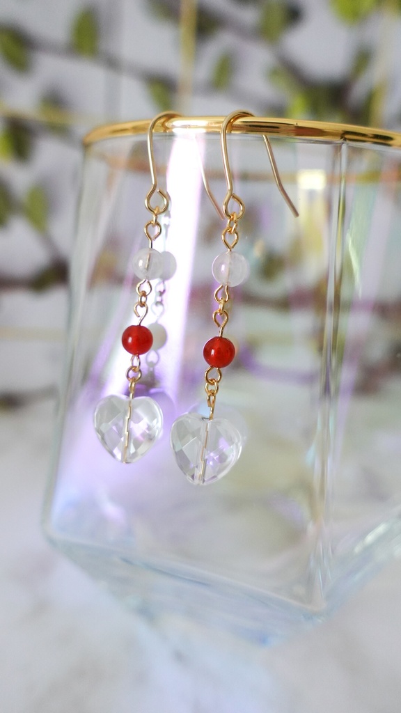 カーネリアン×ピンクオーラ 天然石ピアス・イヤリング