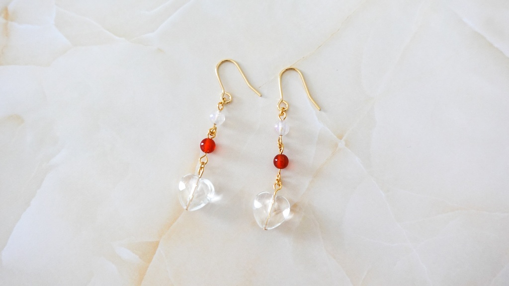 カーネリアン×ピンクオーラ 天然石ピアス・イヤリング