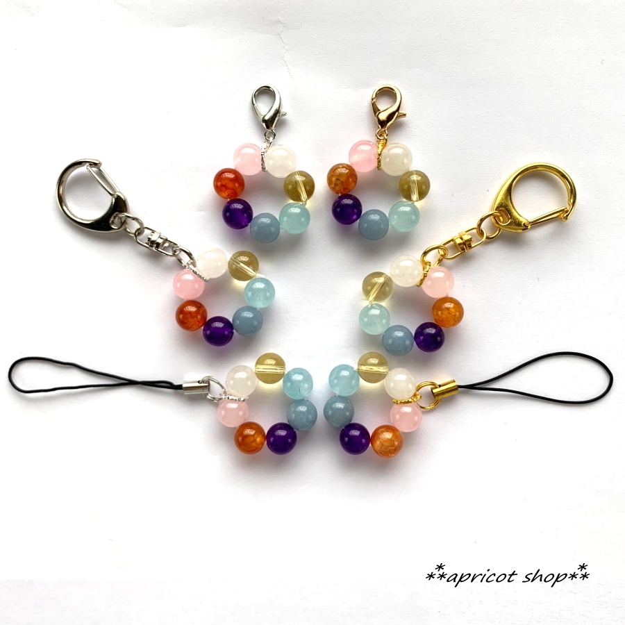 厄除け 七色 天然石 ストラップ/円環