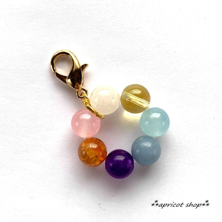 厄除け 七色 天然石 ストラップ/円環