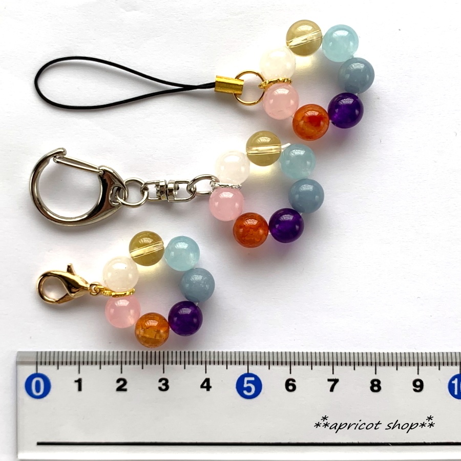 厄除け 七色 天然石 ストラップ/円環