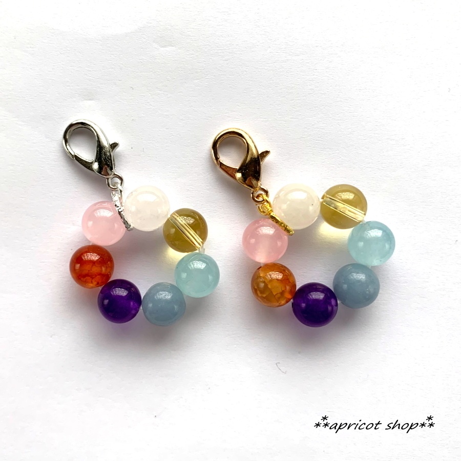 厄除け 七色 天然石 ストラップ/円環