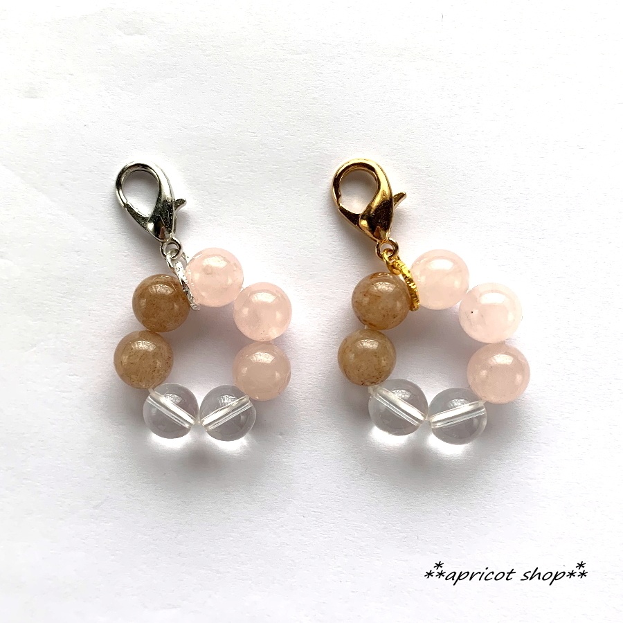 ローズクォーツとストロベリークォーツ 天然石 ストラップ/円環