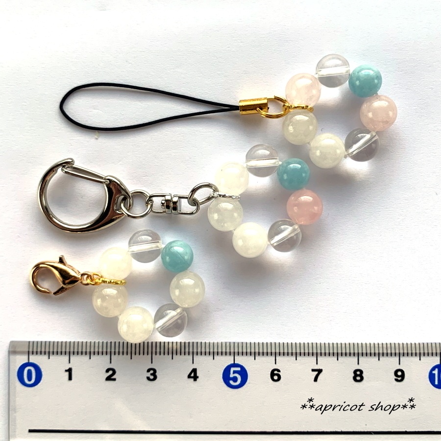 ローズクォーツとアクアマリン 天然石 ストラップ/円環