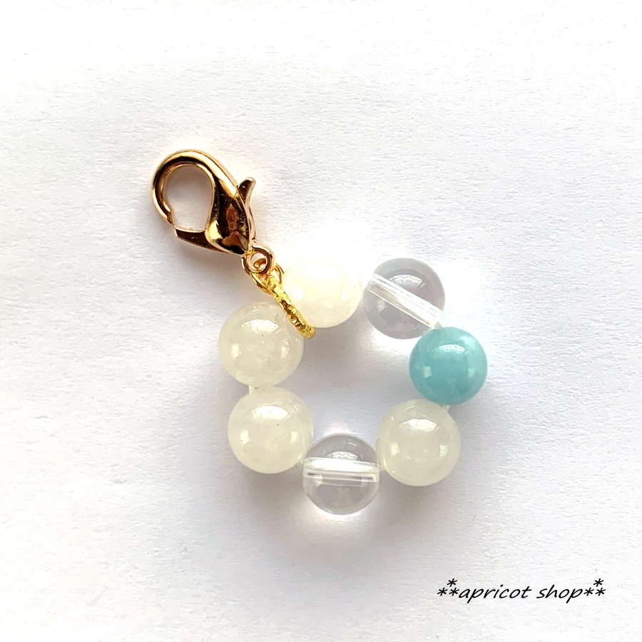 ローズクォーツとアクアマリン 天然石 ストラップ/円環