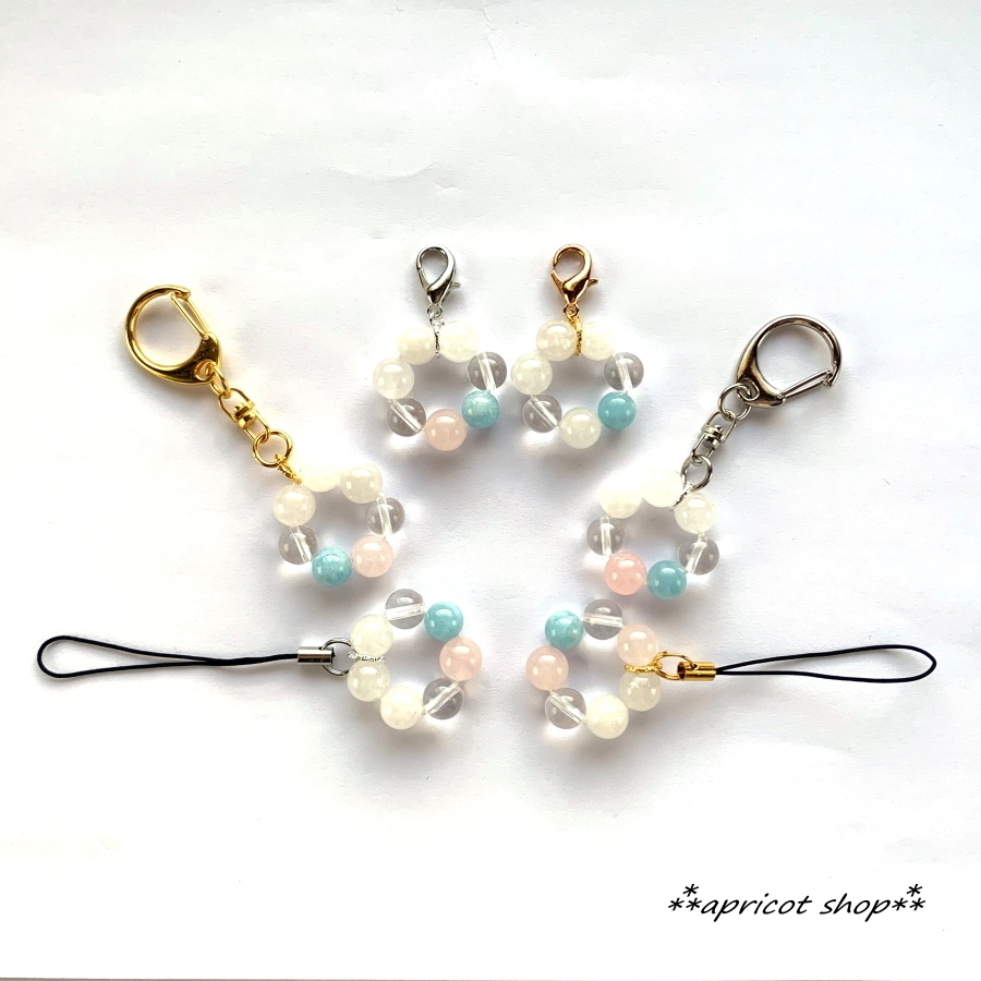 ローズクォーツとアクアマリン 天然石 ストラップ/円環