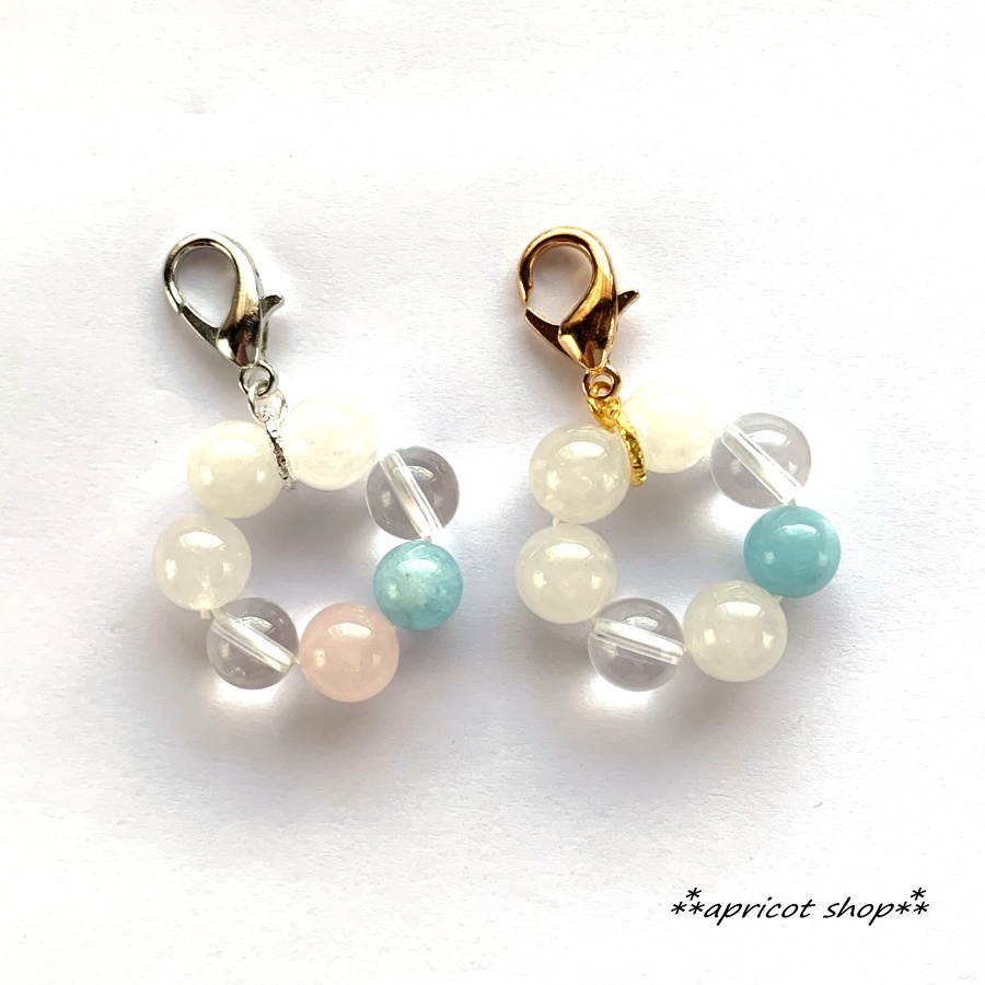 ローズクォーツとアクアマリン 天然石 ストラップ/円環