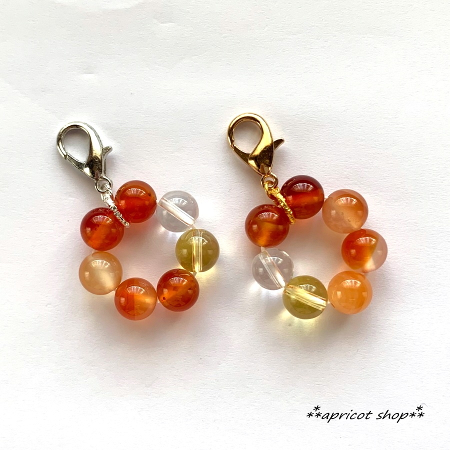 カーネリアンとシトリン 天然石 ストラップ/円環