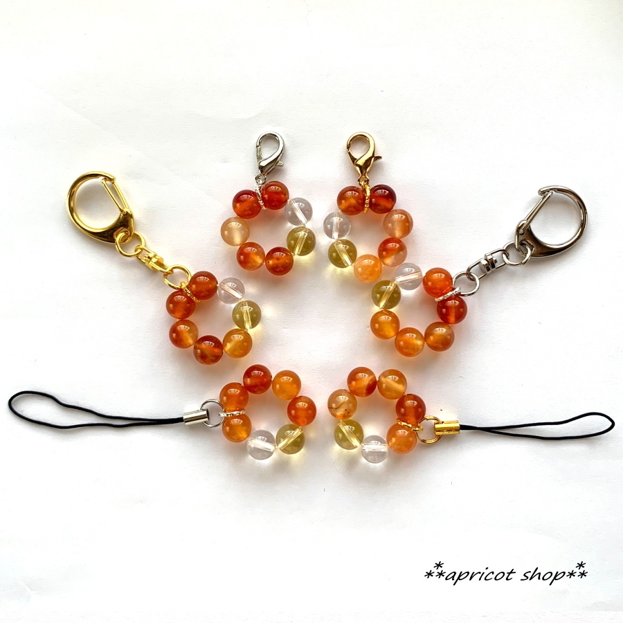 カーネリアンとシトリン 天然石 ストラップ/円環