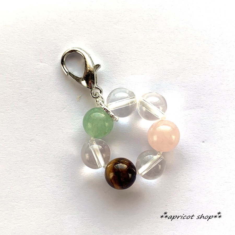 ローズクォーツとアベンチュリン 天然石 ストラップ/円環