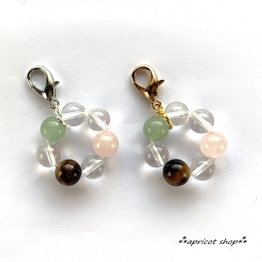 ローズクォーツとアベンチュリン 天然石 ストラップ/円環