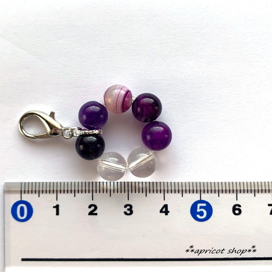 パープルストライプアゲートと水晶 天然石 ストラップ/円環