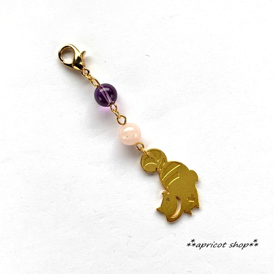 チェシャ猫キーホルダー/アメジストとローズクォーツ