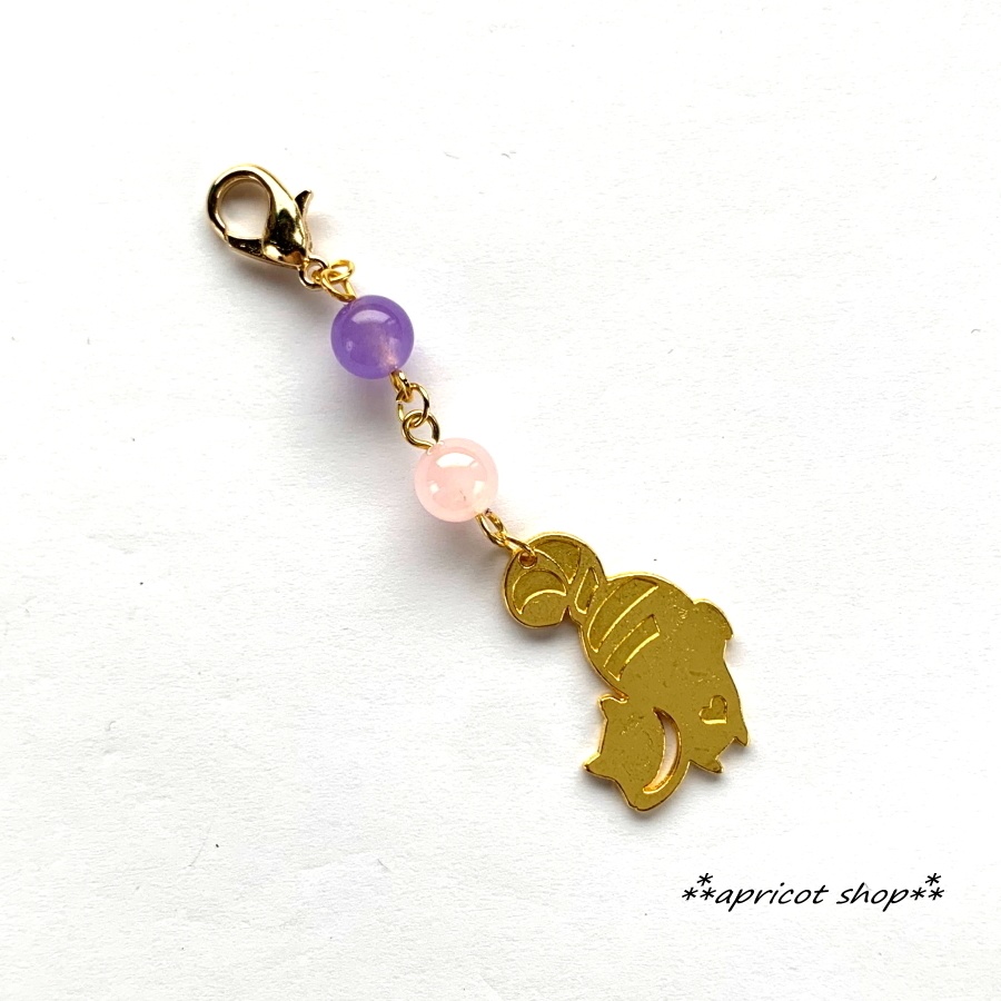 チェシャ猫キーホルダー/ダークラベンダー翡翠とピンク翡翠