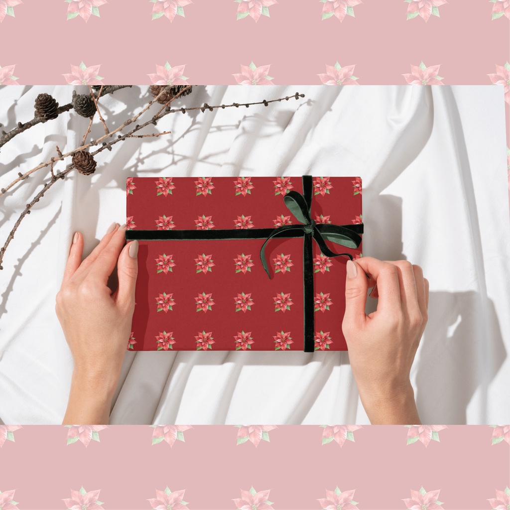 クリスマス デジタルペーパー|水彩ポインセチア 背景素材 5色セット【atelieruno】