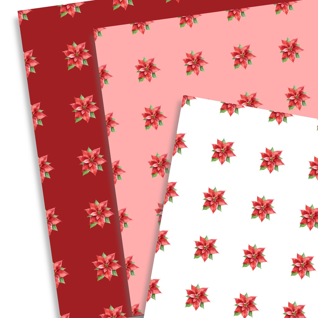 クリスマス デジタルペーパー|水彩ポインセチア 背景素材 5色セット【atelieruno】