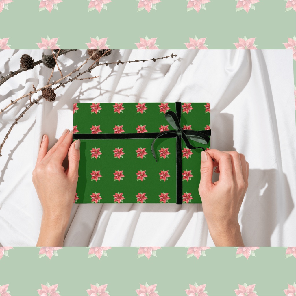 クリスマス デジタルペーパー|水彩ポインセチア 背景素材 5色セット【atelieruno】