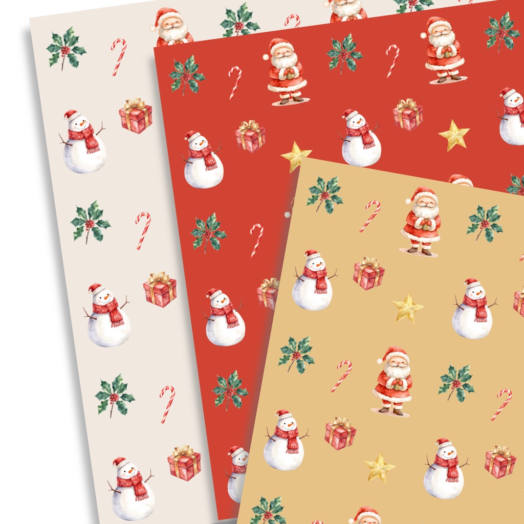 クリスマス デジタルペーパー|水彩サンタ&スノーマン 背景素材 6色セット【atelieruno】