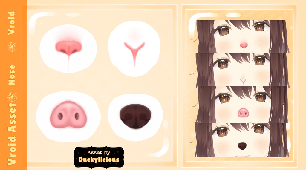 Vroid - Animal Nose Bundle - 4 Nose types, Pig, Bunny, Dog, Cat