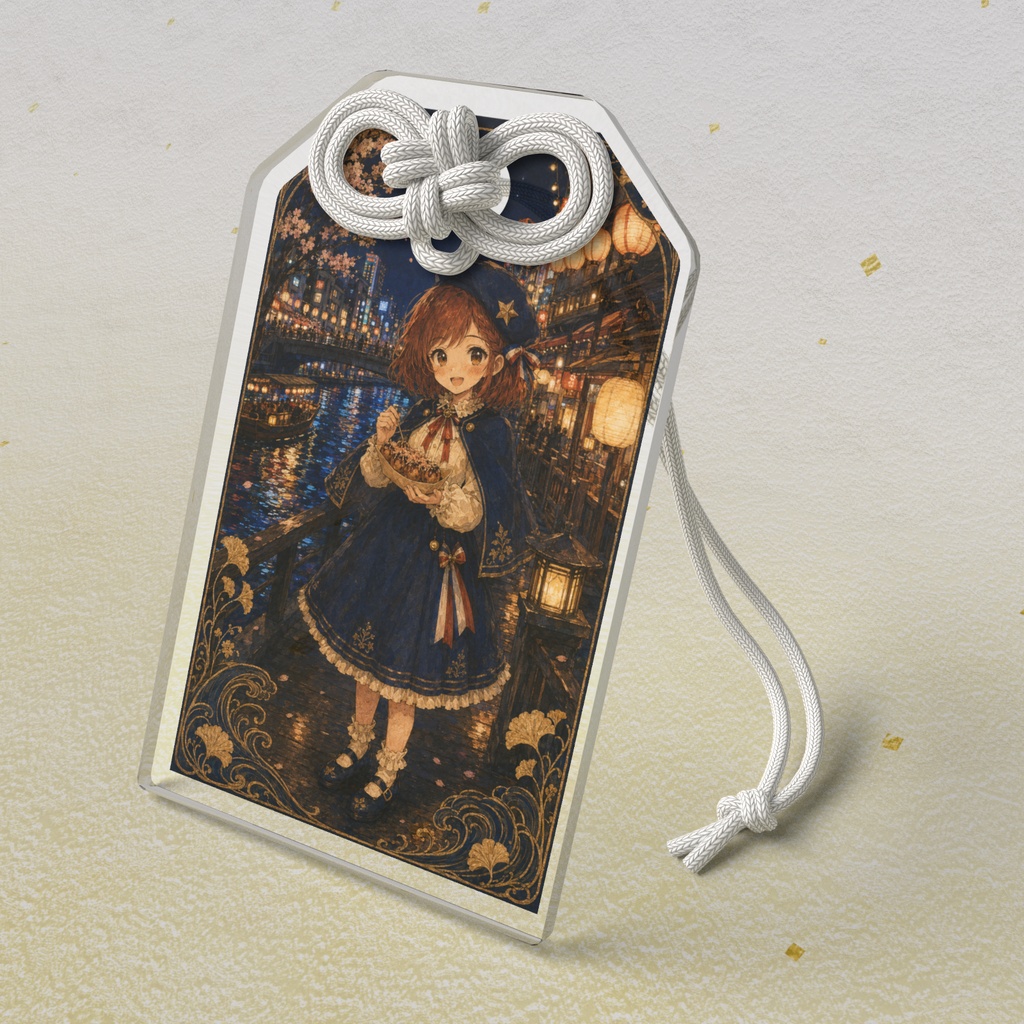大阪の夜を歩くフランスの少女 アクリルお守り - Lumi no En