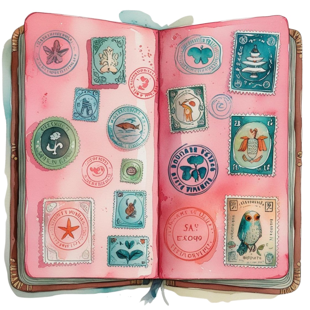 水彩ピンクのアンティーククリップアート|デジタル手帳【旅行】