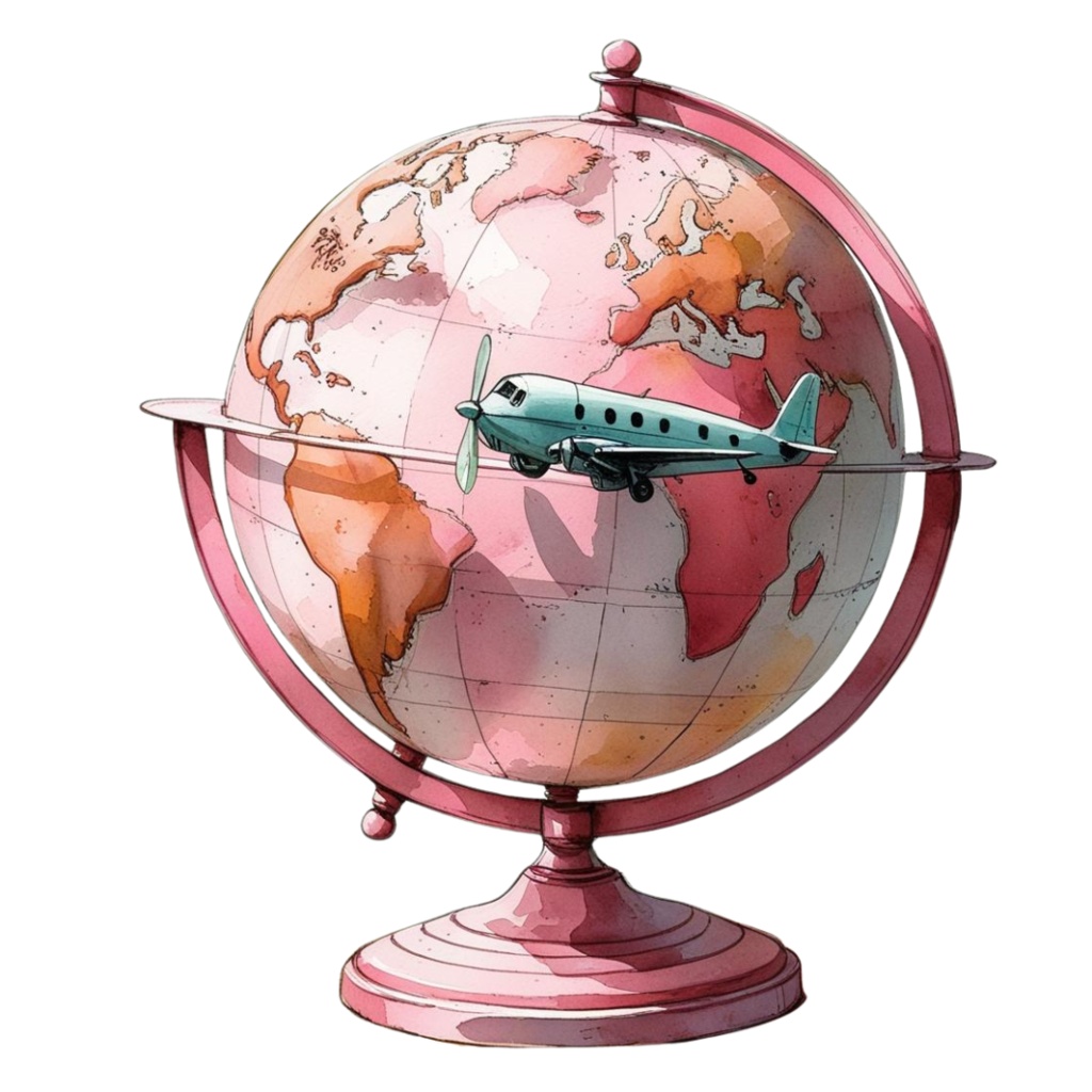 水彩ピンクのアンティーククリップアート|デジタル手帳【旅行】