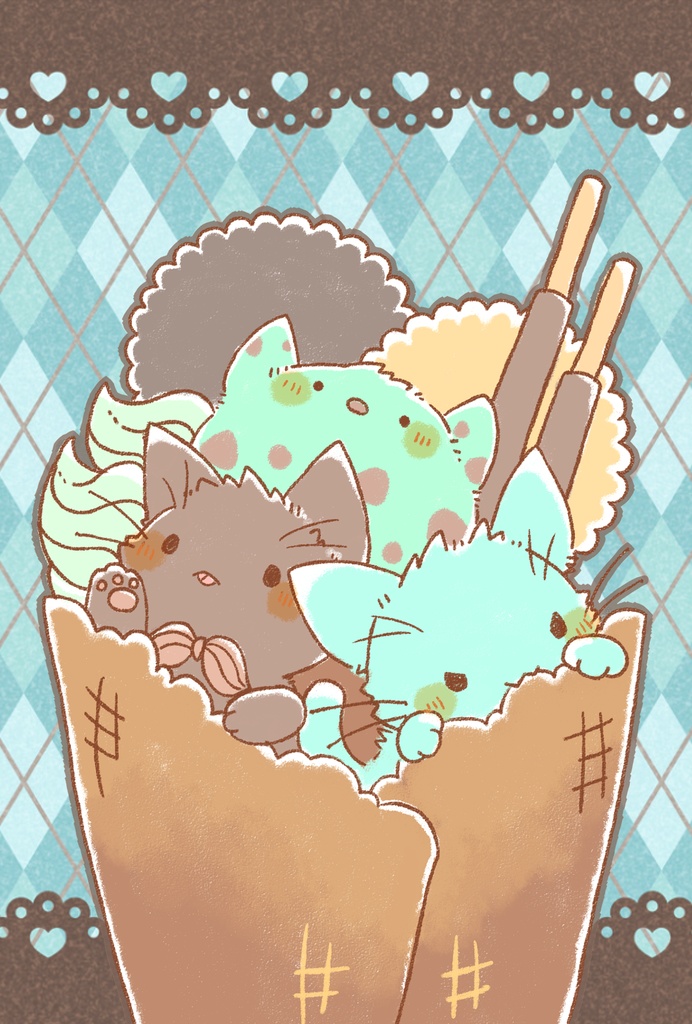 ポストカード「チョコミントな猫さんたち」シリーズ