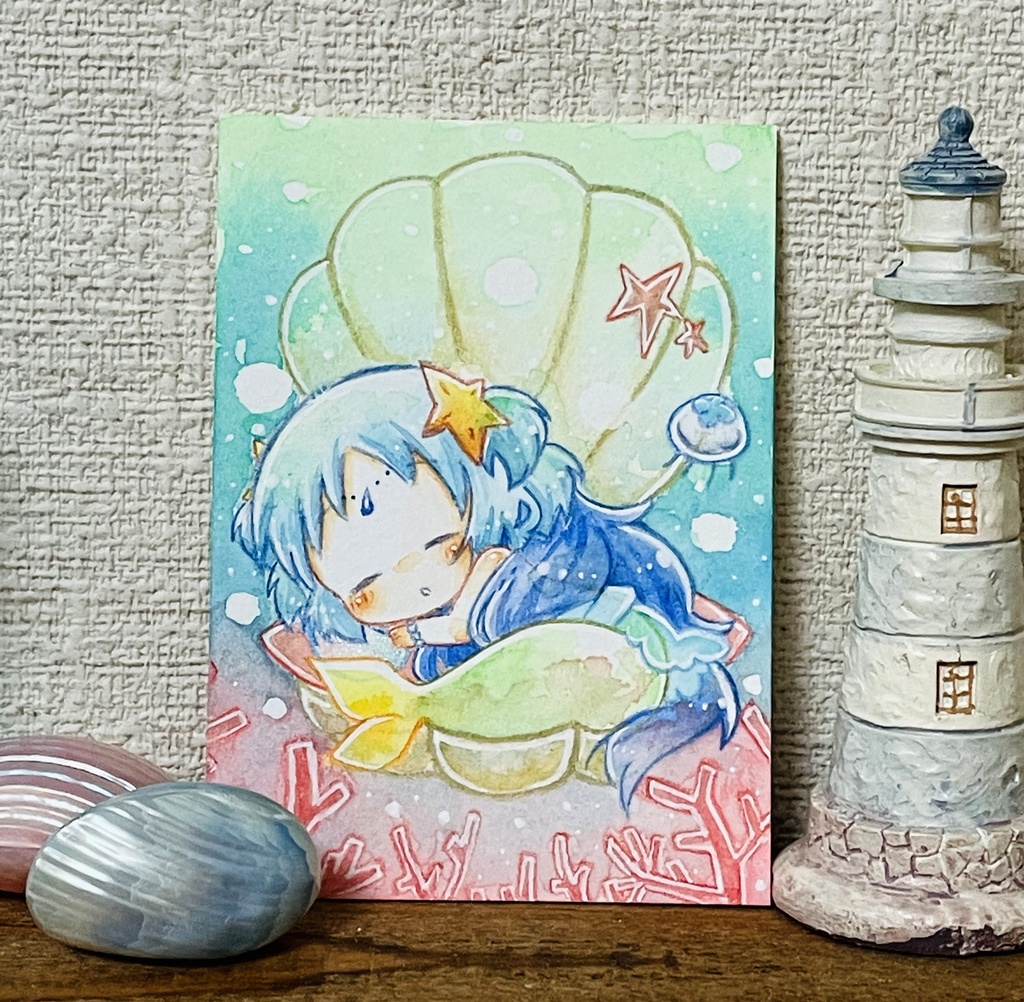 ATC　イラスト原画　「しんじゅのまくら」　人魚姫