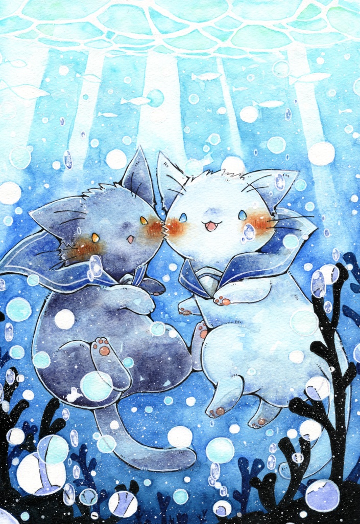 ポストカード「猫さんとマリンスノー」シリーズ