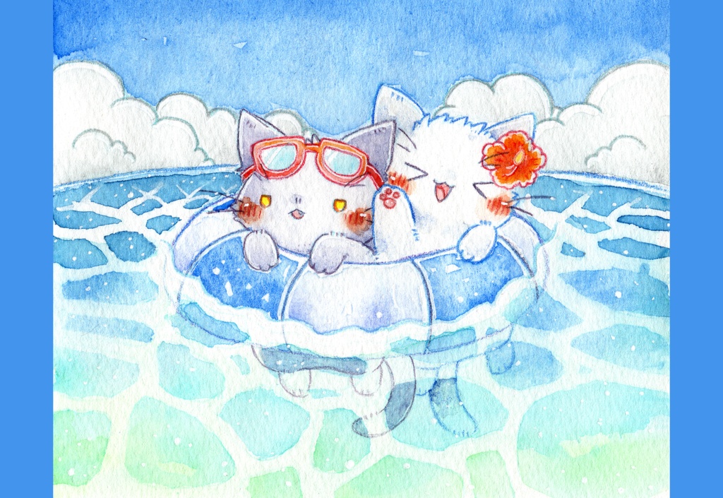 「猫さんと海」シリーズのポストカードです。