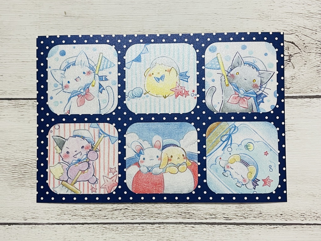 ポストカード⑬ マリンルックな動物さん 色鉛筆・CG